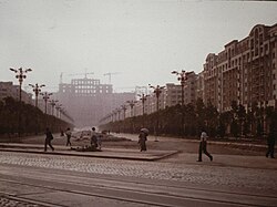 Victory of Socialism Boulevard with House of the Republic building site, Bucharest (1986)