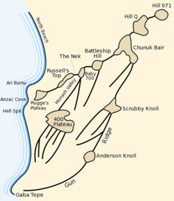 Ridges and plateaus at Anzac Cove