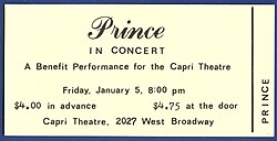 Ticket to Prince's first performance with his band in January 1979
