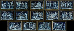 A set of the traditional 14 scenes in Limoges enamel
