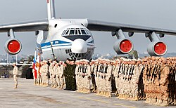 Russian service members at Khmeimim Air Base, the headquarters for the Russian intervention in the Syrian civil war, in December 2017.
