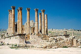 The Roman Temple of Artemis in Jerash, Jordan, built during the reign of Antoninus Pius