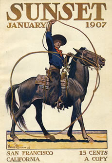 Sunset from January 1907. Cover illustration by Maynard Dixon.