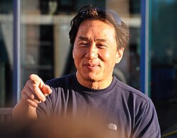 Chan on the set of Chinese Zodiac, 2 May 2012