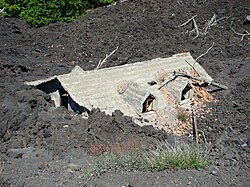 House destroyed by lava on the slopes of Etna