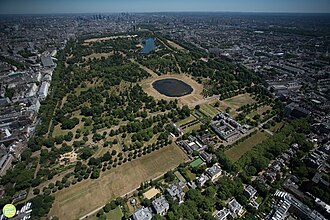 Hyde Park (with Kensington Gardens in the foreground) has been a popular public space since it opened in 1637.