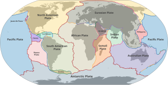 Map of Earth's 16 principal tectonic plates