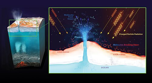 Europa – possible effect of radiation on biosignature chemicals