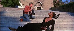 Actor Anthony Perkins photographing Ross in the film trailer for Mahogany (1975)