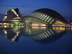 Palau de les Arts Reina Sofía (background building) in València, Spain, houses Berklee València