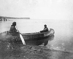 Ojibwa women in a canoe at Leech Lake, Minnesota, in 1909
