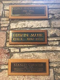 Memorial to Edwin Muir in St Magnus Cathedral, Kirkwall, Orkney