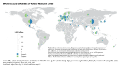 Map of importers and exporters of forest products including wood in 2021
