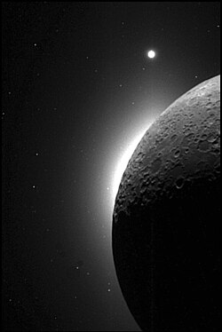 Clementine star tracker view of the Moon and Venus in the distance