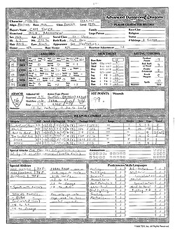 A copy of the original tabletop Dungeons & Dragons game character sheet for Minsc.