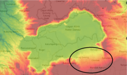 Topographic map of an alluvial fan near Rawa Danau Caldera, West Java, Indonesia