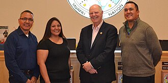 Yavapai-Apache Nation former Chairman Jon Huey and current Chairwoman Tanya Lewis (then Vice Chairwoman) meeting with Rep. Tom O'Halleran (AZ) and colleague, 2020