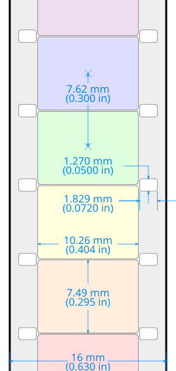 Standard 16 mm film with basic frame and perforation dimensions, double-perf