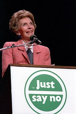 Reagan gives a speech at a "Just Say No" to drugs rally in Los Angeles, 1987
