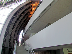 Interior view of the Gehry-designed Fisher Center