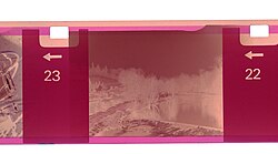 Closeup of part of a 110 negative seen through a film scanner