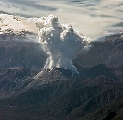 The Chaitén Volcano seen from a commercial flight, October 2008.