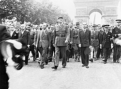 General Charles de Gaulle on the Champs-Élysées celebrating the liberation of Paris, 26 August 1944
