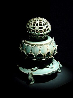 A celadon incense burner from the Goryeo period with Korean kingfisher glaze