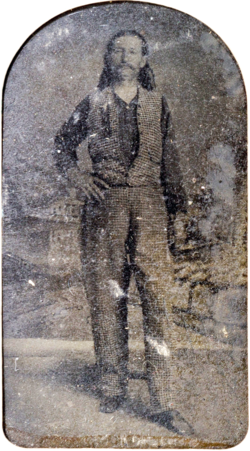 Tintype of Hickok c. 1870. It was found with the last letter he wrote to his wife, Agnes Thatcher Lake.