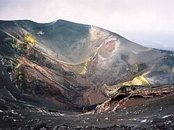 A lateral crater of the 2002–2003 eruption near the Torre del Filosofo, about 450 m (1,480 ft) below Etna's summit