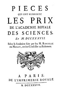Pieces qui ont remporté le Prix double de l'Academie royale des sciences en 1737