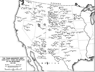 Battles, army posts, and the general location of tribes in the American West