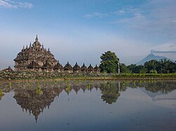 The Plaosan temple with Mount Merapi in the background