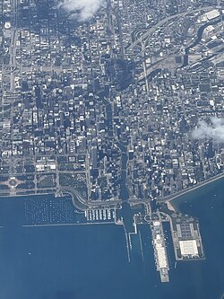 Chicago Loop from the air in 2025.