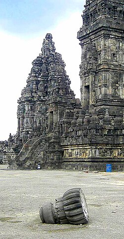 A fallen pinnacle from the damaged Prambanan temple