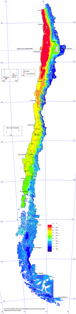 Annual average temperatures of Chile
