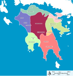 Ancient regions of the Peloponnese with cities