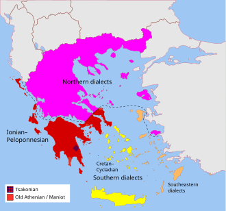 The distribution of major modern Greek dialect areas