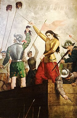 Doña Inés de Suárez in defending the city of Santiago