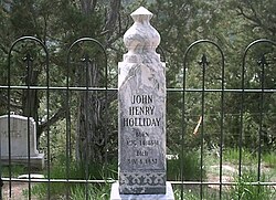 The records were lost of exactly where Holliday's body is located within the cemetery, so the City of Glenwood Springs erected a headstone, but it had the wrong birth year on it. This monument replaced the former monument.