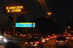 Traffic congestion in sprawling São Paulo, Brazil, which, according to Time magazine, has the world's worst traffic jams[35]