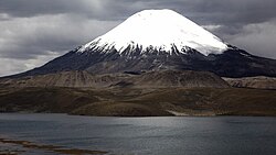 The young cone, in the foreground are lava domes from the plateau stage