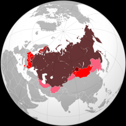 Soviet Union Soviet territories that were never part of Imperial Russia: Tuva, East Prussia, western Ukraine, Kuril Islands Imperial territories that did not become part of the Soviet Union Soviet sphere of influence: Warsaw Pact, Mongolia Soviet military occupation: northern Iran, Manchuria, northern Korea, Xinjiang, Afghanistan