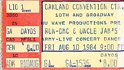 A ticket for a 1984 concert in Oakland, California