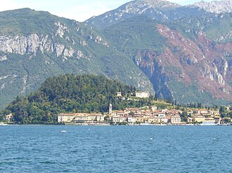 View of Bellagio in Lake Como. The institution on the hill is Villa Serbelloni, believed to have been constructed on the site of Pliny's villa "Tragedy."