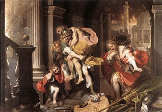 Aeneas Flees Burning Troy, by Federico Barocci (1598). Galleria Borghese, Rome, Italy