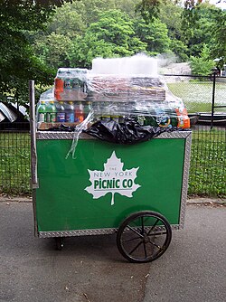 Dry ice being used to cool beverages in Central Park, New York