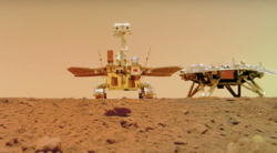Zhurong selfie with lander, taken by the deployable Tianwen-1 remote camera.