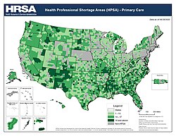 Health Professional Shortage Areas map from the U.S. Federal Government, June 2020
