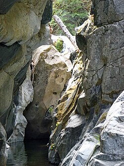75-foot waterfall on the Carmel River mainstem 6.8 miles above Los Padres Dam - Courtesy Cory Hamilton, Monterey Peninsula Water Management District